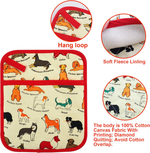 Pot Holders Set of 2 Heat Resistant 480? Kitchen 100% Cotton Comfortable Lining Printing Dog Flower Women Men Home Cooking Baking Microwave BBQ Gi...