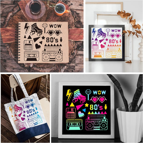 BENECREAT 80s Stainless Steel Stencils, 6x6 inch Retro Radio Drawing Stencils Templates for Painting, Wood Burning, Journaling...