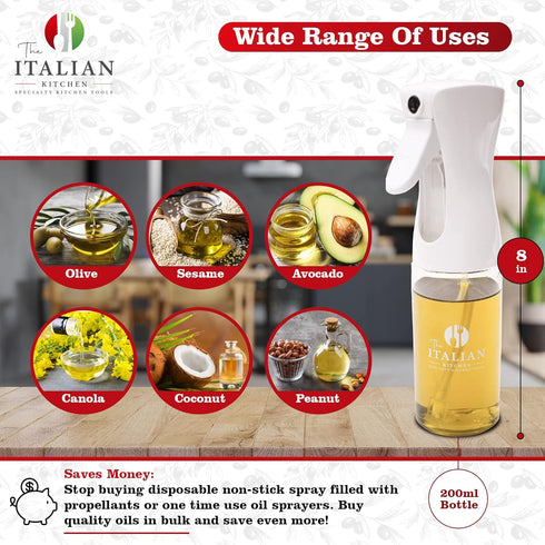 The Italian Kitchen Advanced Olive Oil Spray Bottle for Cooking - Oil Sprayer for Air Frying, Salad Dressing Mister, and More...