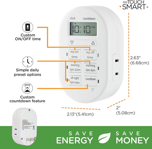 myTouchSmart Indoor Digital Timer, 1-Outlet Polarized (2-Prong) Plug-In, 26892......