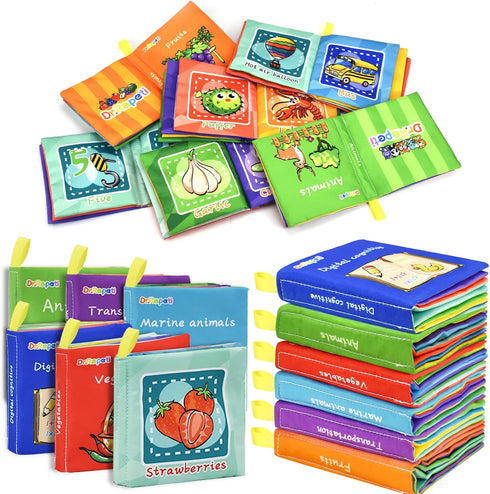 Dr.Rapeti Soft Cloth Books Baby Books Bath Books 6-Pack for Baby Infant Toddler Kids Crinkle Squeaky Washable Chewable Non-Toxic Early Educational...