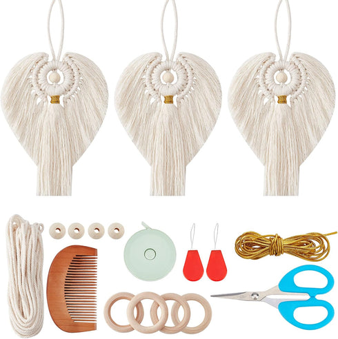 3 Set DIY Macrame Angel Kit Macrame Angel Hanging Ornament Boho Macrame Wall Hanging Decor Spring Macrame Kit for Beginners Macrame DIY Kit Spring...