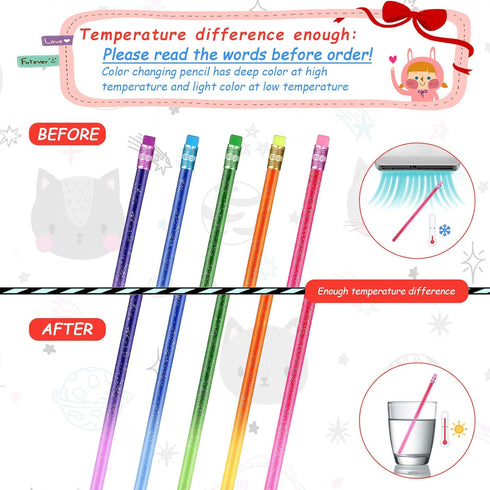Color Changing Mood Metallic Glitter Pencil with Eraser Wooden Pencils Heat Activated Color Changing Pencils Thermochromic Pencils for Graduation ...