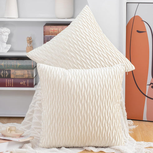 MADIZZ Set of 2 Super Soft Velvet Decorative Throw Pillow Covers 22x22 inch White Square with Texture Luxury Style Cushion Case Pillow Shell for S...