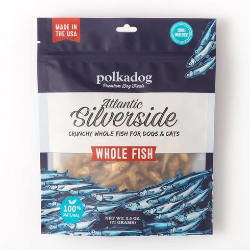 Polkadog Atlantic Silverside Whole Fish Dog Treats – All-Natural Treats for Dogs, Pets, Cats – Single Ingredient Crunchy Pet Snacks, Training Trea...