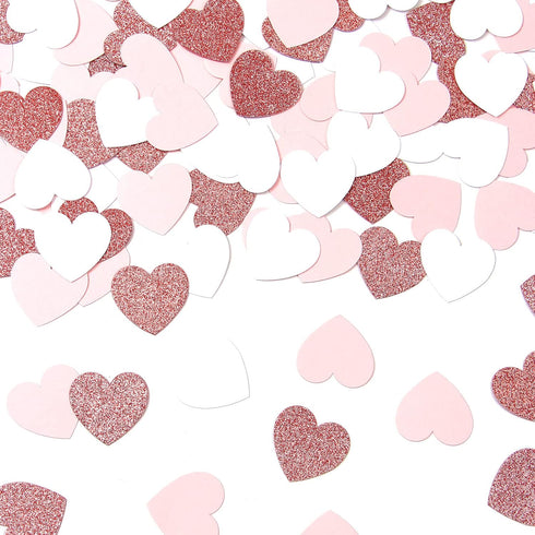 Rose-Gold Pink White Heart Confetti - 300pcs Valentines Mothers Day Engagement Wedding Baby Shower Bachelorette Birthday Party Table Decoration Gl...