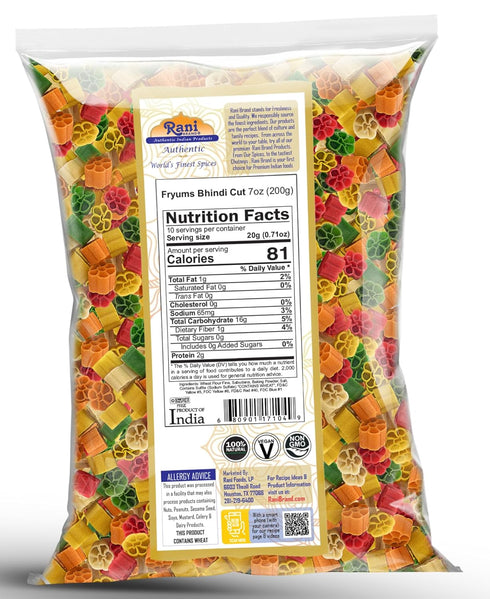Rani Far Far/Fryums (Wheat & Tapioca Pellet) Bhindi Shape 7oz (200g) ~ Vegan, Kosher, Uncooked, Used to Make Papad, Bhungra/Chip Snack...