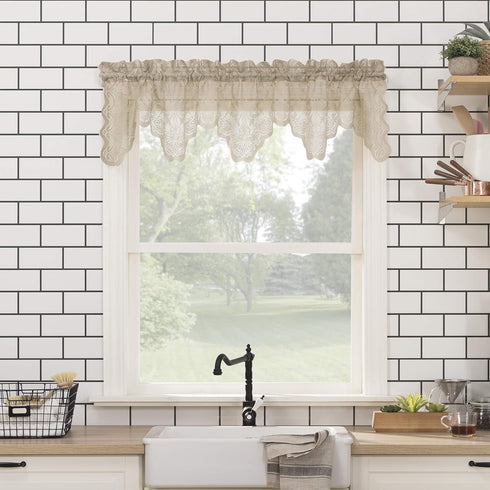 No. 918 Alison-Tr Floral Lace Sheer Rod Pocket Kitchen Curtain Valance, 58" x 14", Stone...