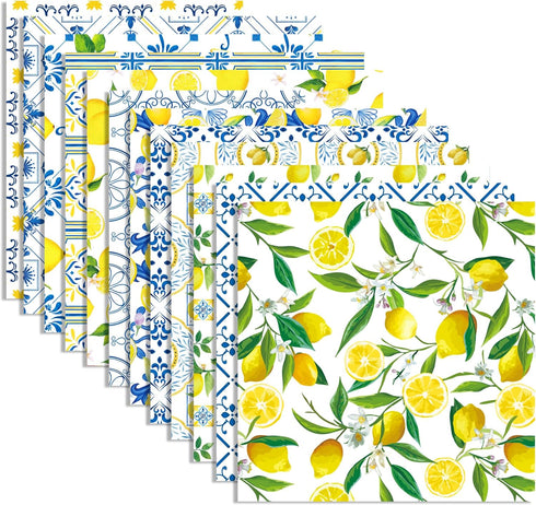 24 Sheets Lemon Scrapbook Paper Pad Double-Sided Blue Tiles Yellow Lemon Patterned Decorative Craft Paper for Card Making Photo Album Journal DIY ...