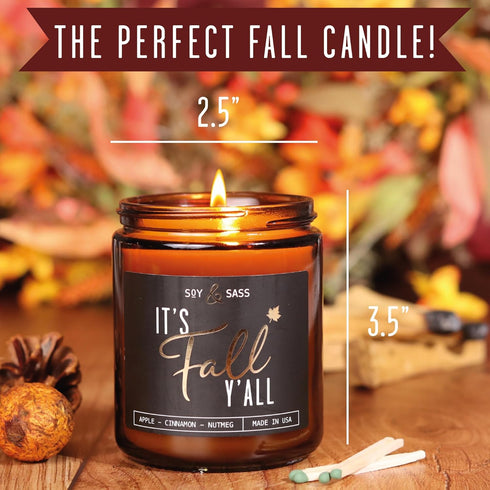 Fall Candles - 'It's Fall Yall' Fall Candle w/Apple Cinnamon & Nutmeg I Infused with Essential Oils I Autumn Fall Scented Candles I Cozy Cute Fall...