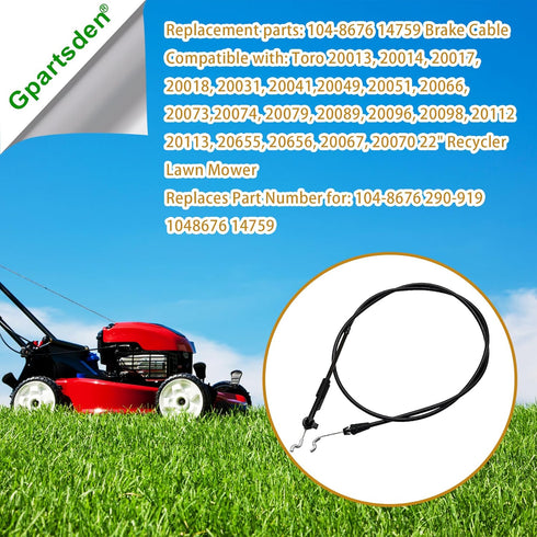 104-8676 Brake Cable 14759 Fits Toro 22" Recycler Lawn Mower 20013 20017 2002-09 Cable Length 58"...