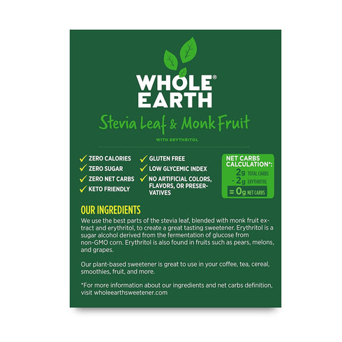 Whole Earth Sweetener Co. NATURE SWEET Stevia & Monk Fruit Sweetener, Erythritol Sweetener, Stevia Packets, Sugar Substitute, Natural Sweetener, 4...