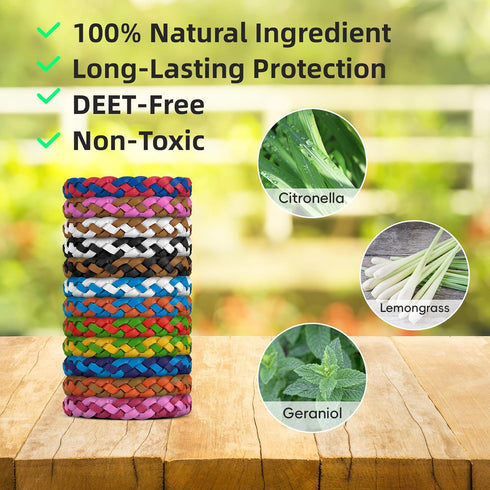 12 Pack Mosquito Repellent Bracelets, DEET-Free, Individually Wrapped PU Leather Insect & Bug Repellent Wrist Bands for Kids & Adults...
