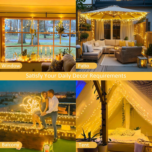 JMEXSUSS 2 Pack 100 LED Warm White Christmas Lights Outdoor, Connectable 33ft Warm White String Lights Indoor Plug in, 8 Modes Christmas String Li...