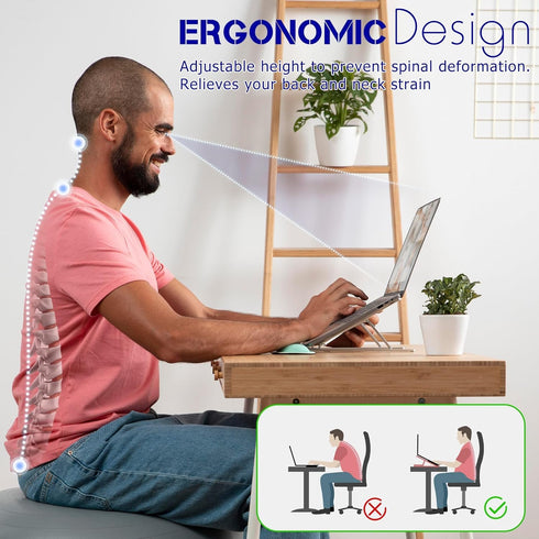 Laptop Stand for Desk Adjustable Laptop Riser with 8-Angle Adjustment Aluminium Alloy Laptop Holder Foldable Computer Stand for 10-16" Laptops(Sil...