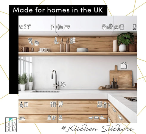 Della Bella Kitchen Cabinet and Drawer Label 81 Stickers Set Home Organization Labels Kitchen Utensil Sticker Kitchen Pantry Cupboard Drawer Airbn...
