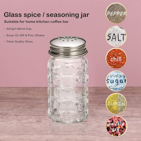 ATB Glass Salt and Pepper Shakers with Stainless Steel Lids - Farmhouse Style Spice Dispensers, Freshness Seal Sugar Shaker, Glass Spice Jar for V...