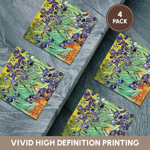 3dRose CST_155630_3 Irises by Vincent Van Gogh 1889-Purple Flowers Iris Garden-Ceramic Tile Coasters, Set of 4...