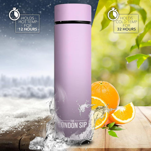 London Sip Multi-Purpose Tea Infuser Travel Mug and Tumbler Fruit Infuser Flask Hot and Cold Double Wall Stainless Steel Thermos with Extra-Long I...