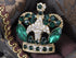 Alilang Antique Synthetic Emerald Green Crystal Rhinestone Golden Brass Crown Brooch Pin...