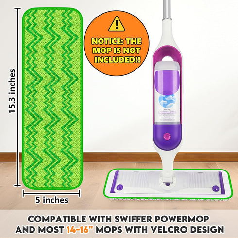 Reusable Mop Pads Compatible with Swiffer PowerMop, Microfiber Mop Pads Replacement Washable Mop Refills Pads for Dry Wet Mop, Spray Mops Pads Flo...