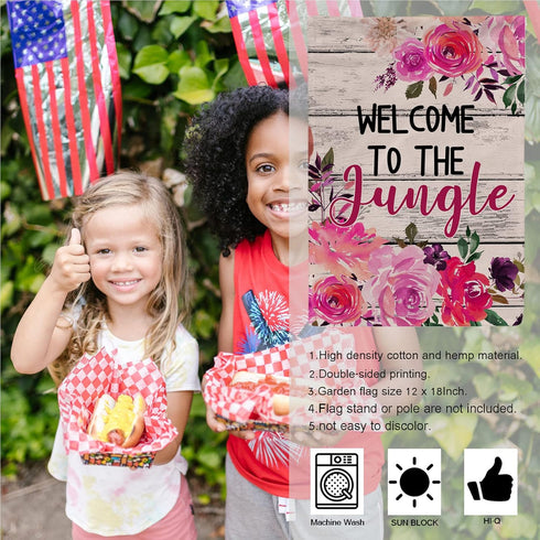 Welcome to the Jungle Fall Flag Garden Burlap Welcome for Outside, Farmhouse Garden Flag Winter Fall Flags 12" x 18" Double Sided Outdoor Decor...