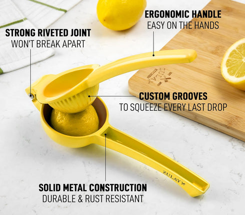 Zulay Kitchen Metal Lemon Squeezer - Handheld Lemon Juicer Squeezer - Easy to Use Citrus Juicer - Manual Press for Extracting the Most Juice Possi...