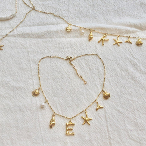 Gold Initial Charm Necklaces for Women, Boho Surfer Beach Letter Necklace 14K Gold Plated A-Z Pendant Alphabet Choker Necklace Personalized Monogr...