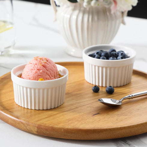MALACASA Ramekins 4 oz Oven Safe, Porcelain Creme Brulee Ramekins Pudding Custard Cups Small Ceramic Souffle Dishes Ramakan Ramiken Ramicans Bakin...