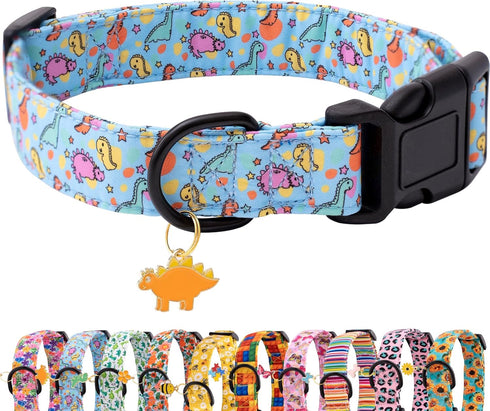 Faygarsle Dog Collar for Small Medium Large Dogs Cute Blue Puppy Collars for Male Dogs Dinosaur Patterned Pet Collars for Summer Spring Wedding Pu...