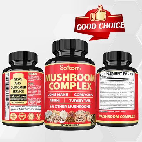 Satoomi 90 Capsules - 10in1 Turkey Tail Supplement with Lions Mane, Turkey Tail Mushroom, Reishi Mushroom & Others - for 90 Days...