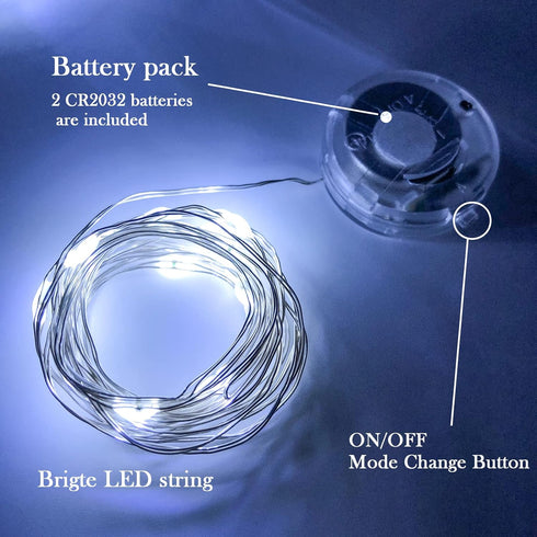 Twinkle Fairy Lights Battery Powered 3 Modes with Timer Firefly Lights 20 LED on 7.2feet Silvery Copper Wire for DIY Wedding Party Christmas Hallo...