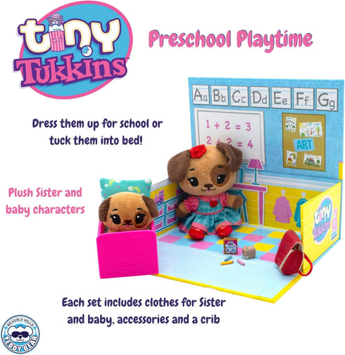 Doggy Family Stuffed Animal Preschool Playset- Play Preschool Set for Girls & Toddlers Includes Big Sister and Baby Stuffed Animal Dog- Made from ...
