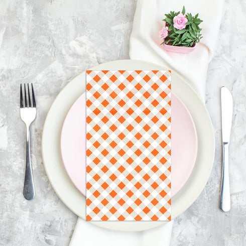 DYLIVeS Orange Gingham Napkins, Orange and White Checkered Guest Towel Plaid Party Napkins Disposable Paper Hand Towels for Luncheon, Dinner, Picn...