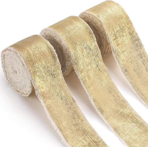 30 Yards Champagne Gold Chiffon Ribbon, Shimmery Gold Silk Ribbon Frayed Edge for Bridal Flower Bouquet Gift Wrapping Wedding Decor DIY Crafts 1.5...
