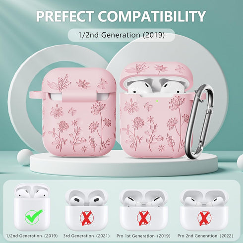 Compatible with Airpods Case - Flower Engraved Soft Silicone Case for Airpods 2nd Generation Case - Cute Case for Airpods Case 1st/2nd Generation ...