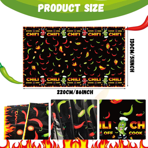 Chili Cook Off Decorations, 71" x 24" Chili Cook Off Banner, 3 Pcs Chili Pepper Plastic Tablecloth Table Cover 53" x 108", Mexican Fiesta Chili Co...