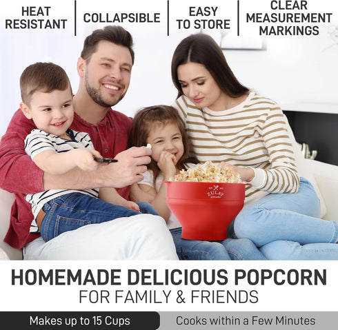 Zulay Microwave Popcorn Popper Bowl Maker with Lid - Collapsible, BPA-Free Silicone, Dishwasher Safe, Wide Spacious Size, No Oil Needed - Family M...