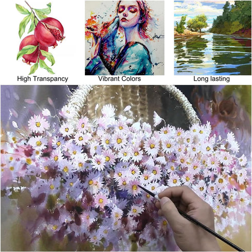 Watercolor Paint Set 50 Vivid Colors, Travel Watercolor Kits with Palette, Brush, Sponge, Ideal for Adults, Kids, Hobbyists, Paingting Lovers, Art...