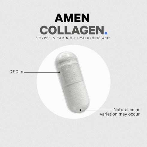 Amen Multi Collagen Peptides Capsules with Hyaluronic Acid and Vitamin C - 5 Types of Collagen Protein Type I, II, III, V, X - Grass Fed Hydrolyze...