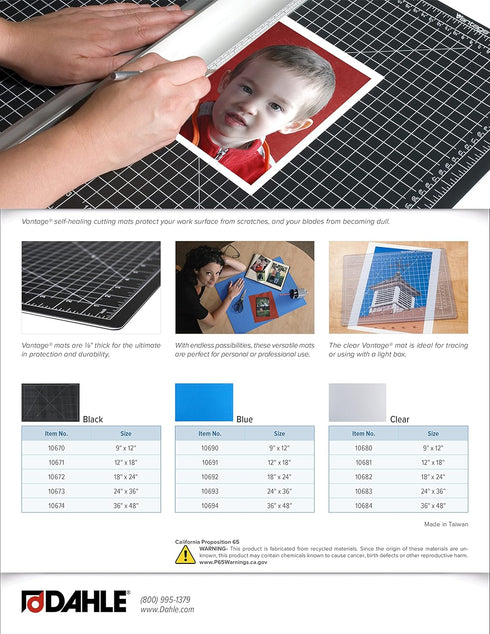 Dahle Vantage 10690 Premium Self-Healing Cutting Mat, 9"x12", 1/2" Grid, 5 Layers for Max Healing, Perfect for Crafts & Sewing, Blue...