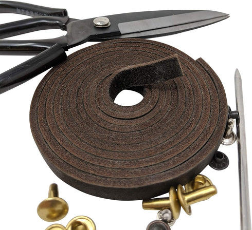 TOFL Genuine Top-Grain Leather Strap | 72 Inches Long | 3/8 Inch Wide | 1/8 Inch Thick (7-8 oz) | 1 Leather Strip for DIY Arts & Craft Projects, C...