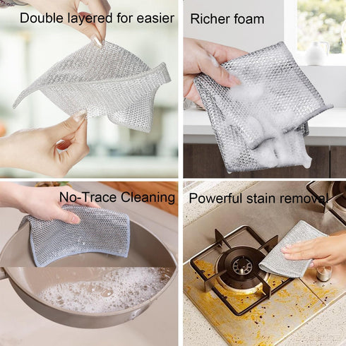 Wire Dishcloth Rag Non Scratch Wire Washing Cloth Two Layer Multipurpose Wire Dishwashing Rags for Wet and Dry Microfiber Cleaning Cloth?5 pieces?...