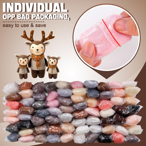 72pcs 7.6 oz Needle Felting Wool- 24 Colors Nature Wool Roving Yarn for Beginners Hand Spinning Felting Supplies, 3g/Pack...