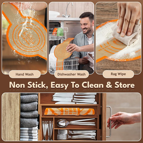 Silicone Bread Sling for Dutch Oven, 2pcs Round Thicker Non-Stick & Easy Clean Reusable Sourdough Baking Mat with Long Handle for Transfer Dough, ...
