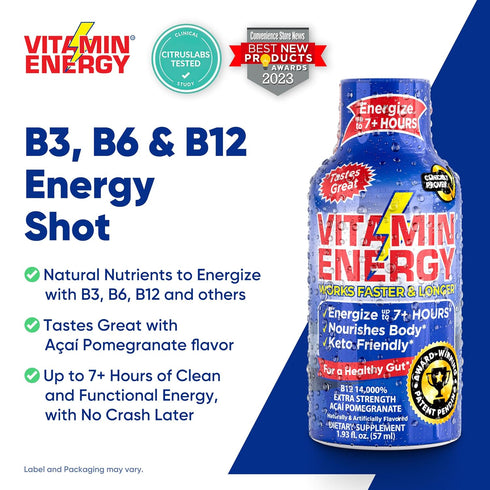 Vitamin Energy B12 Energy Drink Shots, Acai Pomegranate Flavor, Up to 7+ Hours of Energy, 1.93 Fl Oz, 4 Count...
