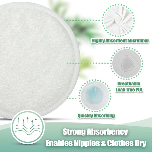 wegreeco Nursing Breast Pads (14 Pack) + Laundry Bag & Travel Storage Bag, 4.7 inch - Washable & Reusable Breastfeeding Nursing Pads (Plain Shape,...