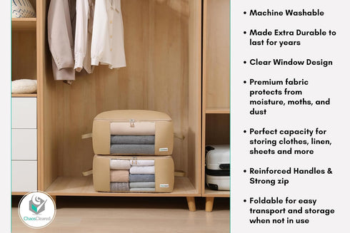 Clothing Storage Bags Clothes Organizer folding fabric bags for sweaters, clothing, garment, bedding, quilt, linens, large folding organizers with...