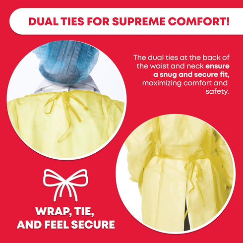 Ever Ready First Aid Isolation Gown with Elastic Wrists, Fluid Resistant, Yellow (Pack of 10)...