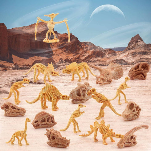 Dinosaur Head Skeleton Golden Dino Fossil Assorted Bones Playsets 23 PCS Action Figures Model Toys for Kids...